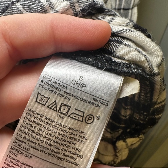 Gap Black/White Plaid Popover Tunic Flannel Top size S - Picture 9 of 10